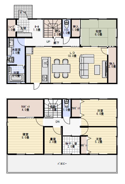 部屋干し室と書斎のある間取り図の間取り図