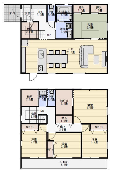 5人家族で住む間取り例の間取り図