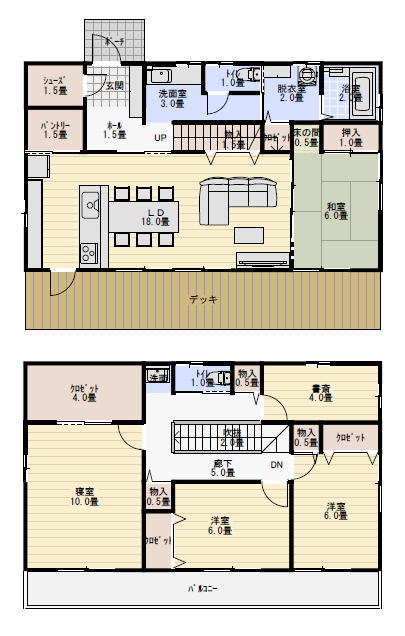 パントリー収納とシューズクロークのある住宅の間取りプランの間取り図