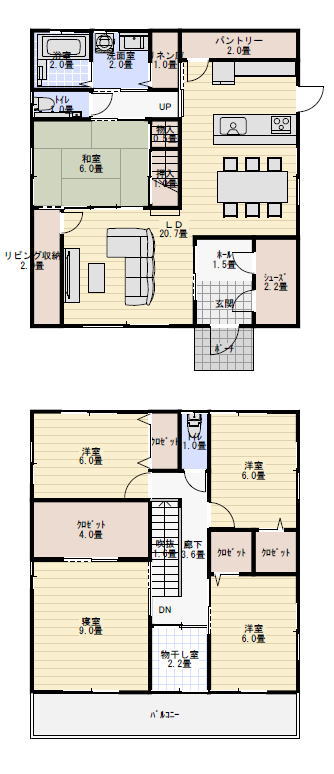 住宅の間取り図で要望の多い収納をすべて入れてみる。の間取り図