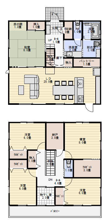 パントリー収納のある住宅の間取り図の間取り図