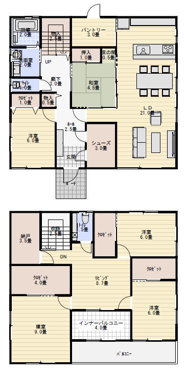 親と同居するセカンドリビングのある間取り例の間取り図
